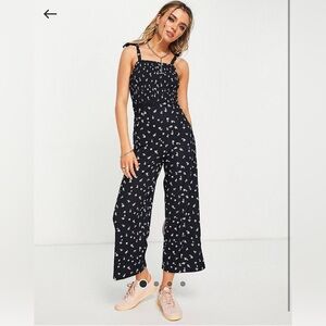 Topshop Shirred Bodice Jumpsuit in Ditsy Floral Print